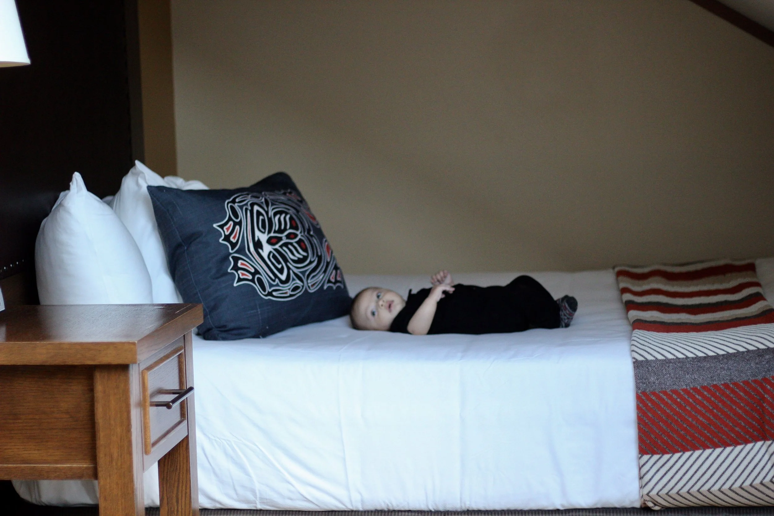 Bed at Skamania Lodge Room, Copyright Nicole Burron