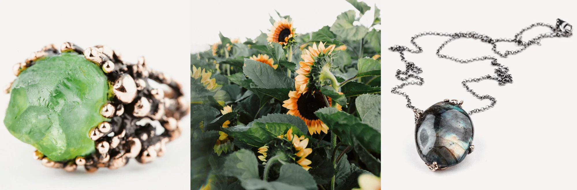 Sunflower photo by Cara Juliett, Jewelry photos Giardinoblu Jewelry 