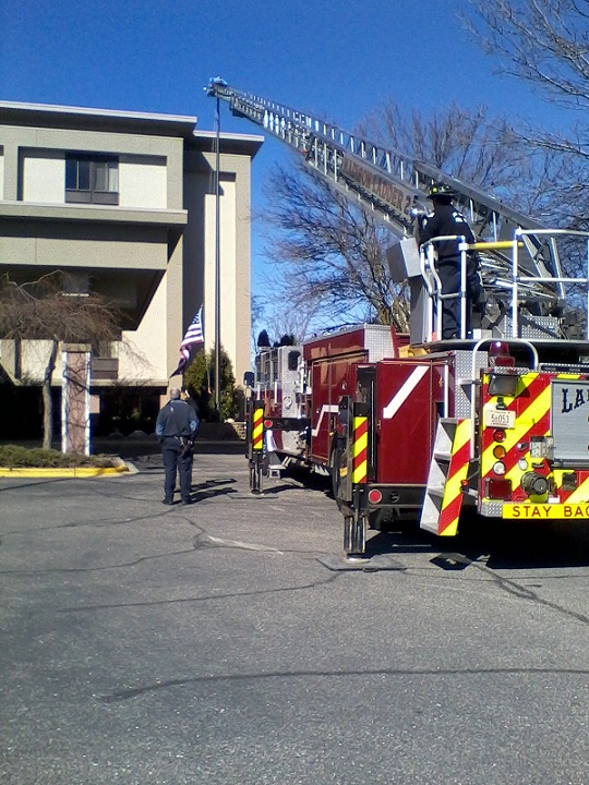 The First Responders get right to work in setting up the equipment for action.