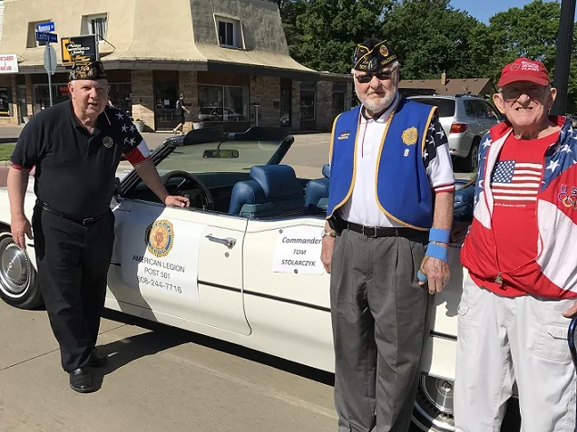 Participants Cdr Thomas Stolarczyk and Legionnaires Jim Schuhart and Charlie Powers at Monona Day Parade, 5-29-2017.