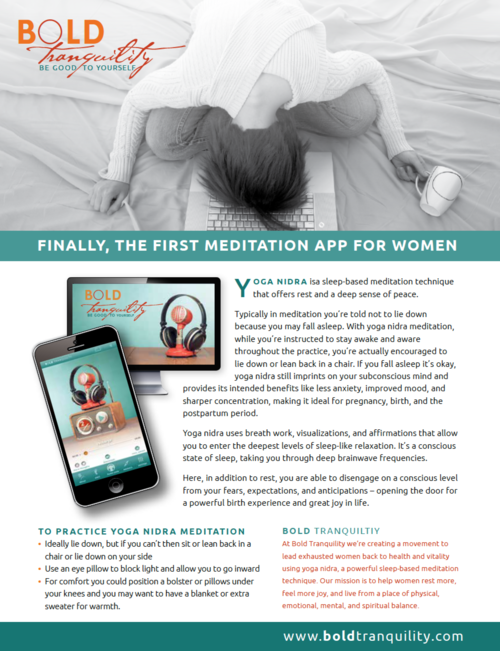 Flyer for Bold Tranquility highlighting new app