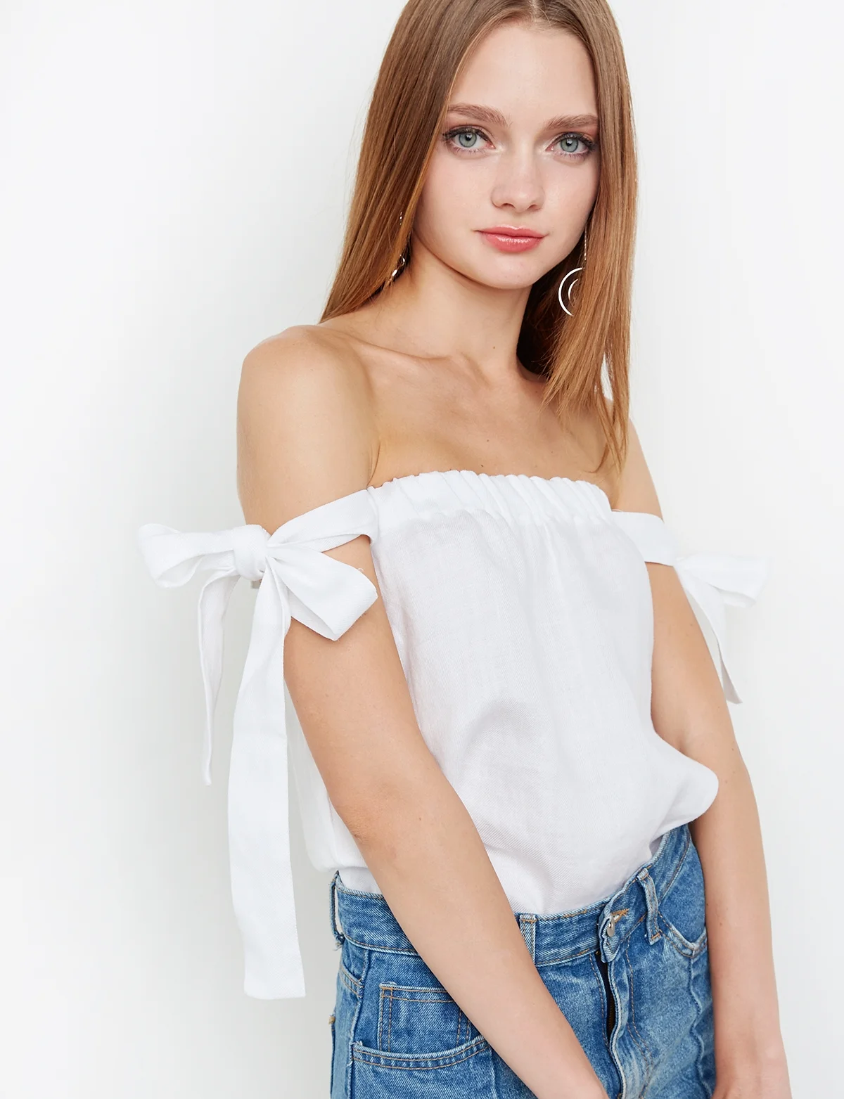 White Side Tie Linen Top available at Pixie Market- $89