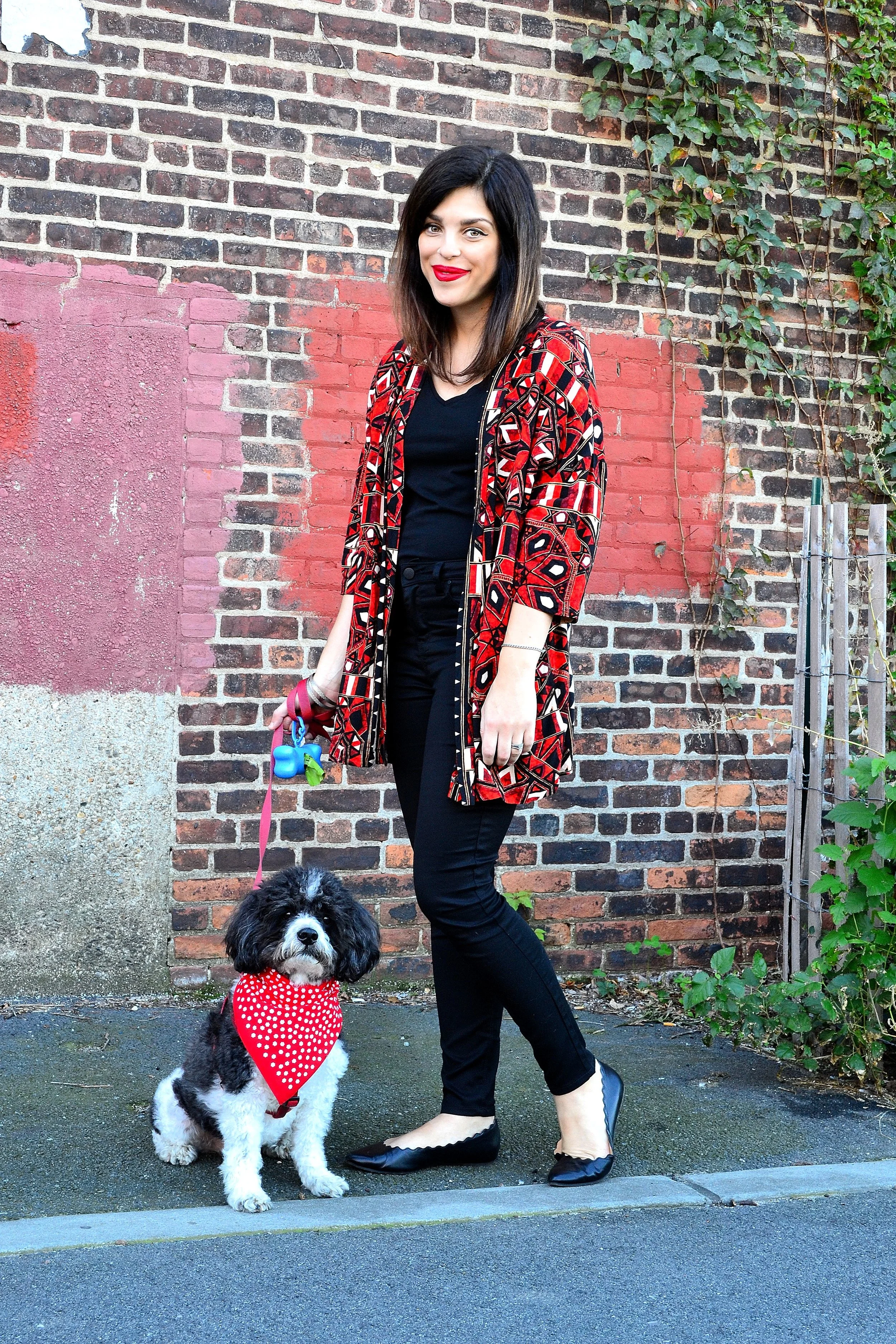 Kimono- H&M / skinny jeans - Designer Lab available at Lord & Taylor / tshirt- H&M / ballet flats- Me Too / bangles- vintage