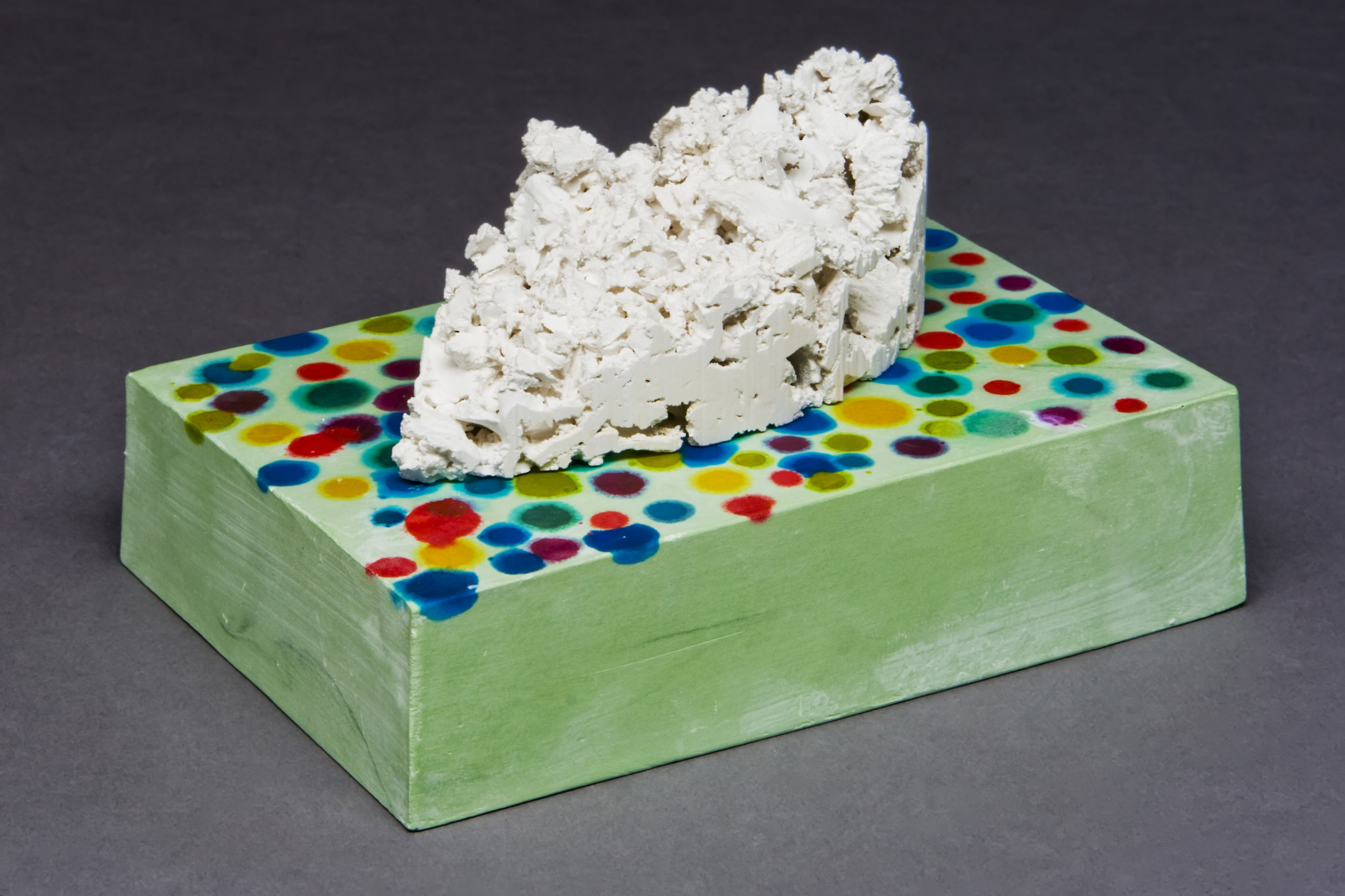   Sweetsscape Component #1  Porcelain, glass, plaster, stain, wood, MDF, paint, epoxy, pins 4" x 6" x 4" 2011 Photo Credit: Jim Walker 