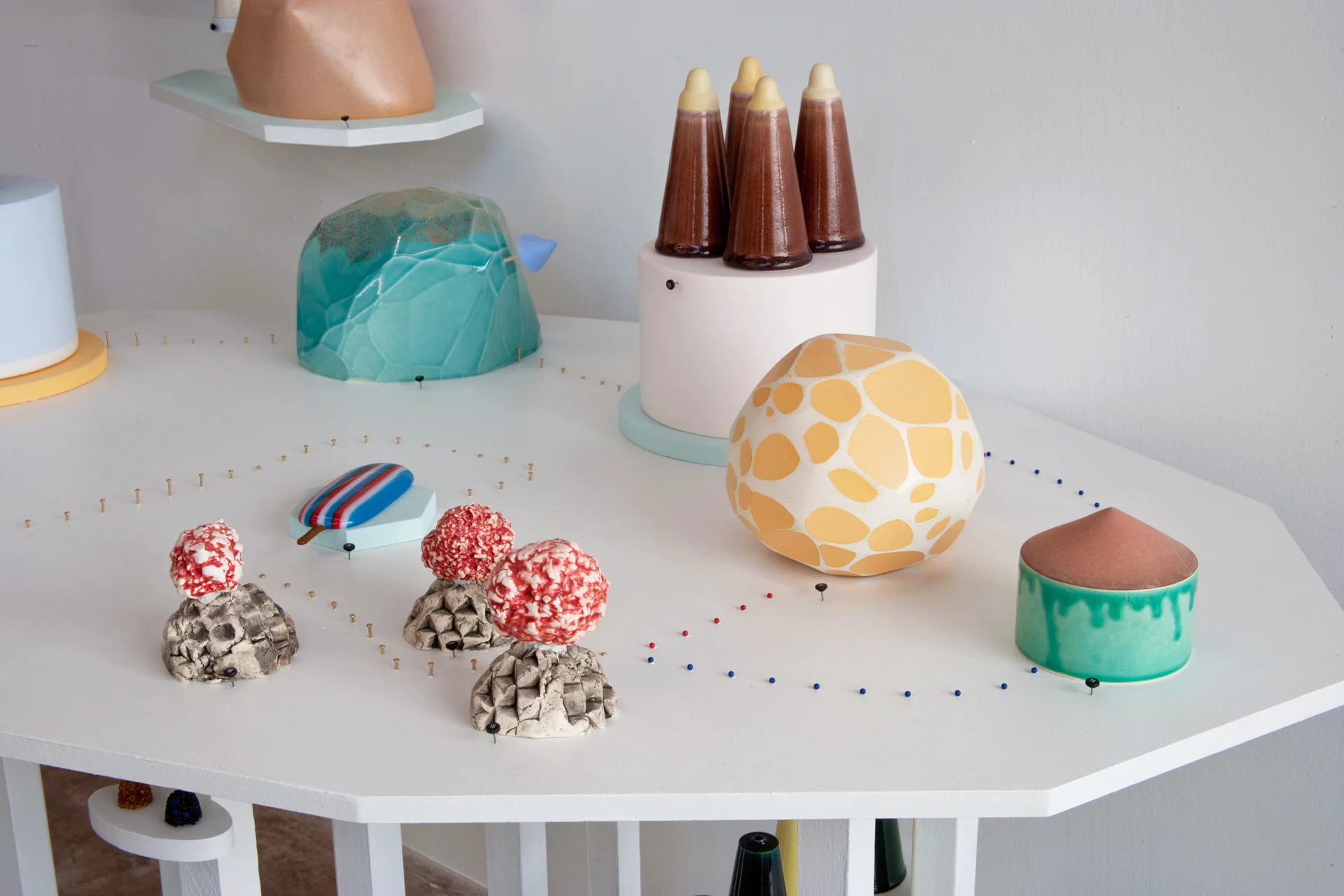 Sweetsscape Porcelain, glass, plaster, stain, wood, MDF, paint, epoxy, pins 2011 Photo Credit: E.G. Schempf