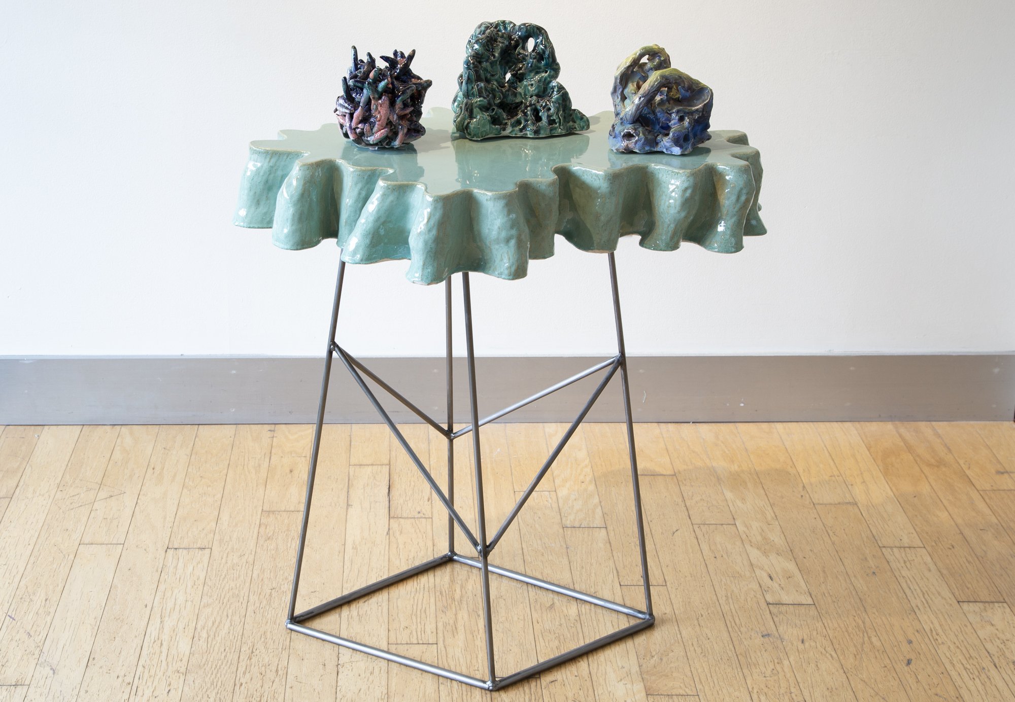  Floating World Side Table Ceramic, Steel 31” x 30” x 20” 2019  