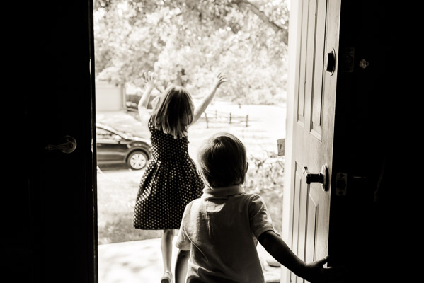 Kids running out the front door.