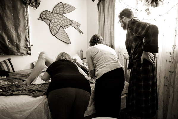 Photo of home birth team at work.