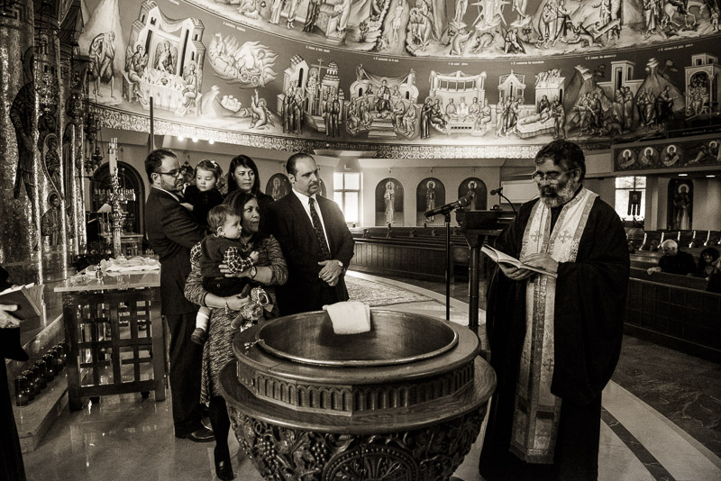 Photo inside Denver's Greek Orthodox Cathedral during a baptism.