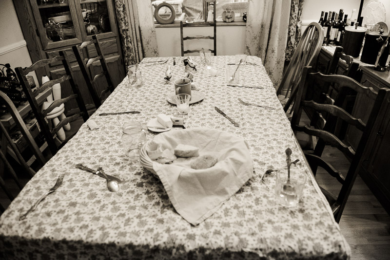 The abandoned "kids table" all that's left is silverware.