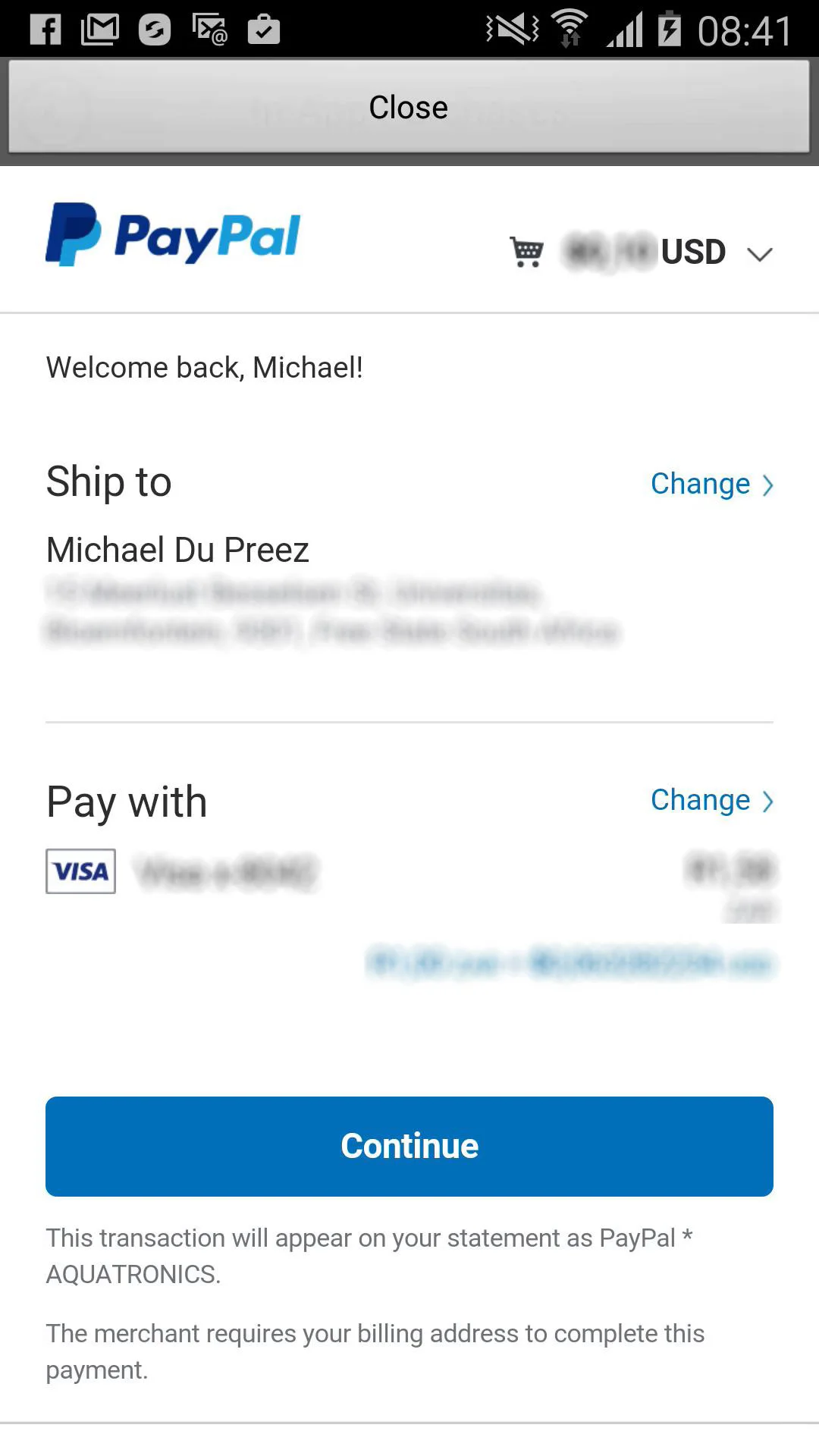 If the transaction completed successfully, the app will inform the user.