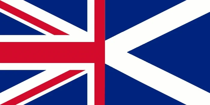 Half and half: Scotland's flag provides one-third of the Union Flag for the United Kingdom. The other two-thirds are St. George's Cross (for England) and St. Patrick's Cross (for Ireland).