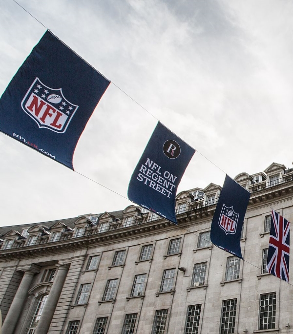 NFL signs gracing Regent Street in London in 2013. Image Credit: Tony Webster via Wikimedia Commons cc