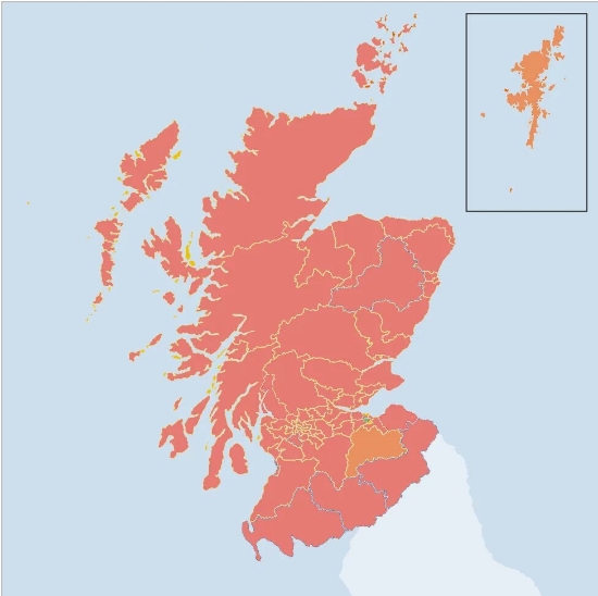 The changes in support for Labour from 2011 to this year's election. Greener areas indicateincreases in support; redder areas indicate decreases in support. Only Labour's win in Edinburgh Southern produced a solid increase. Image Credit: BBC; Graphics modificationand overlay by Stephen McGroarty