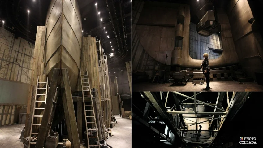 Scale replica sections of Titanic's bow and rudder, as well as the Arrol Gantry as part of The Shipyard gallery. Image Credit: All Titanic Belfast ( Left , Top Right , and Lower Right ) via Flickr CC ; Collage by Wesley Hutchins via Photo Collada