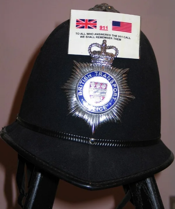 A BTP helmet located at St. Paul's Chapel in New York City in remembrance of 9/11. Image Credit: C.S. Imming via Wikimedia Commons CC