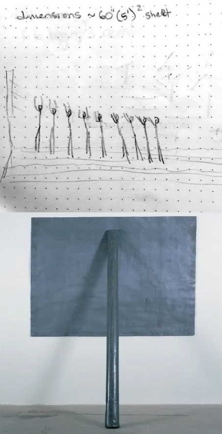 choreographic diagram and photo of Richard Serra's Prop, Whitney Museum collection