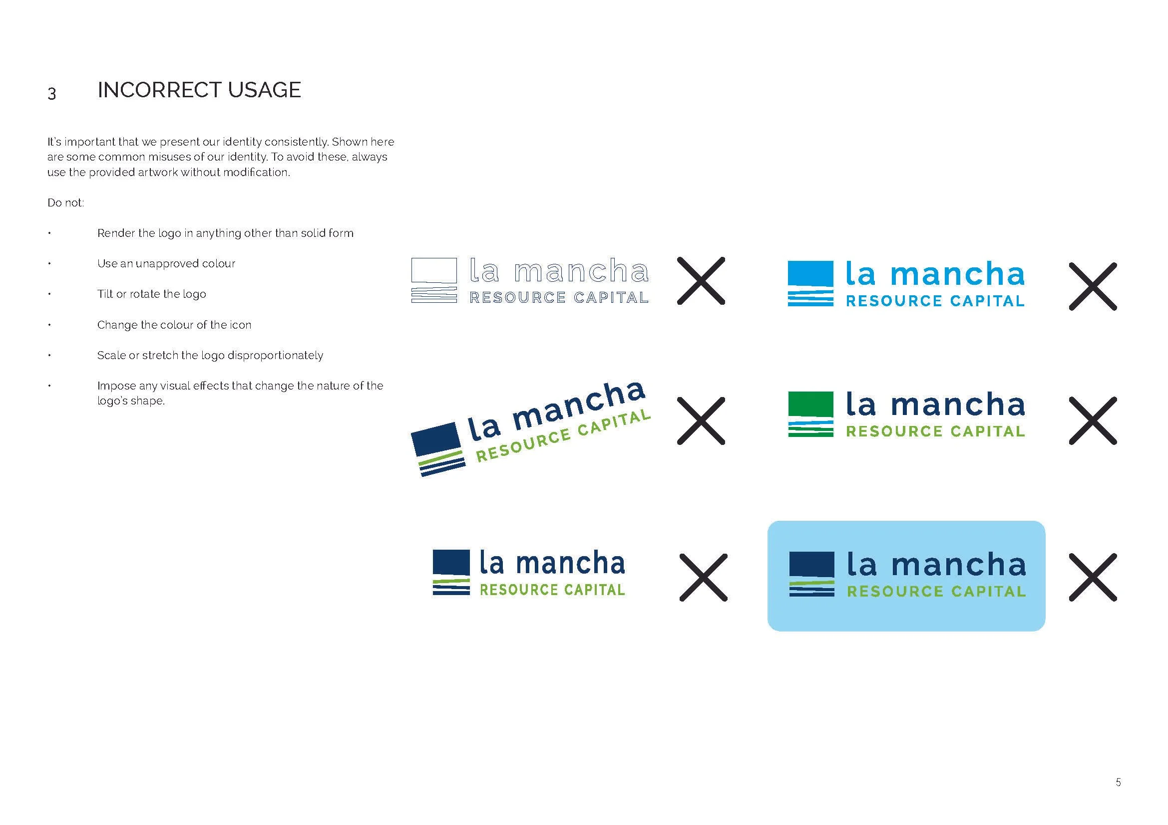 La Mancha brand guidelines incorrect usage