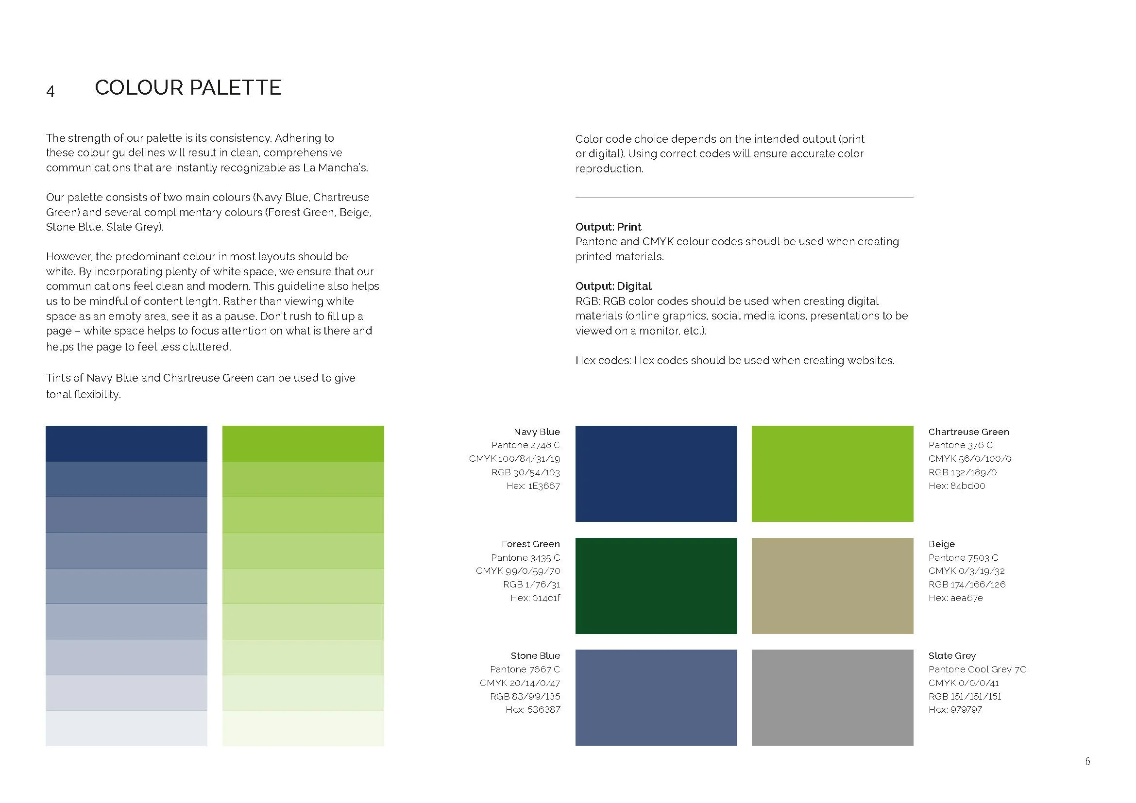 La Mancha brand guidelines colour palette