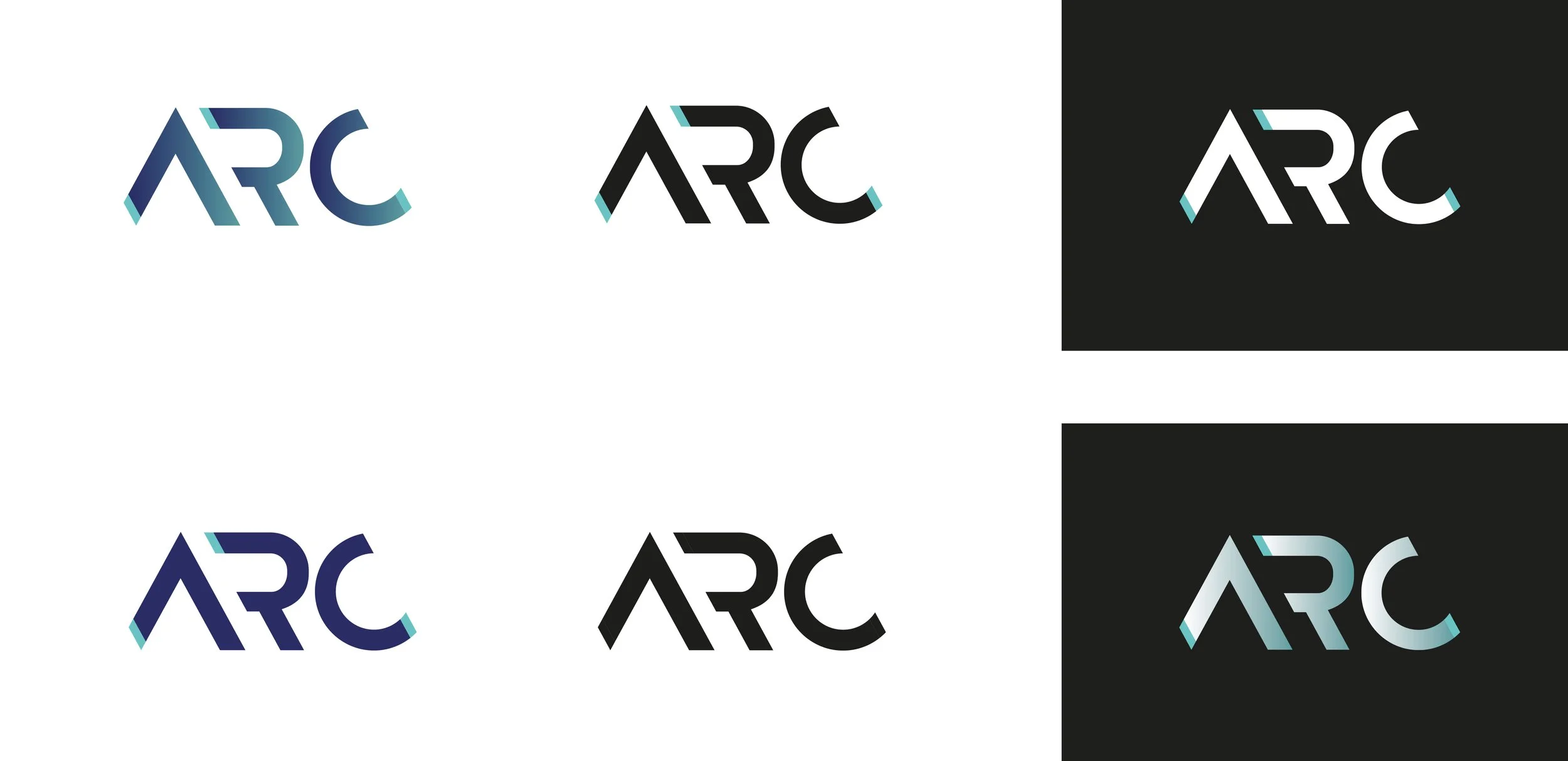 The ARC logo in various colour ways