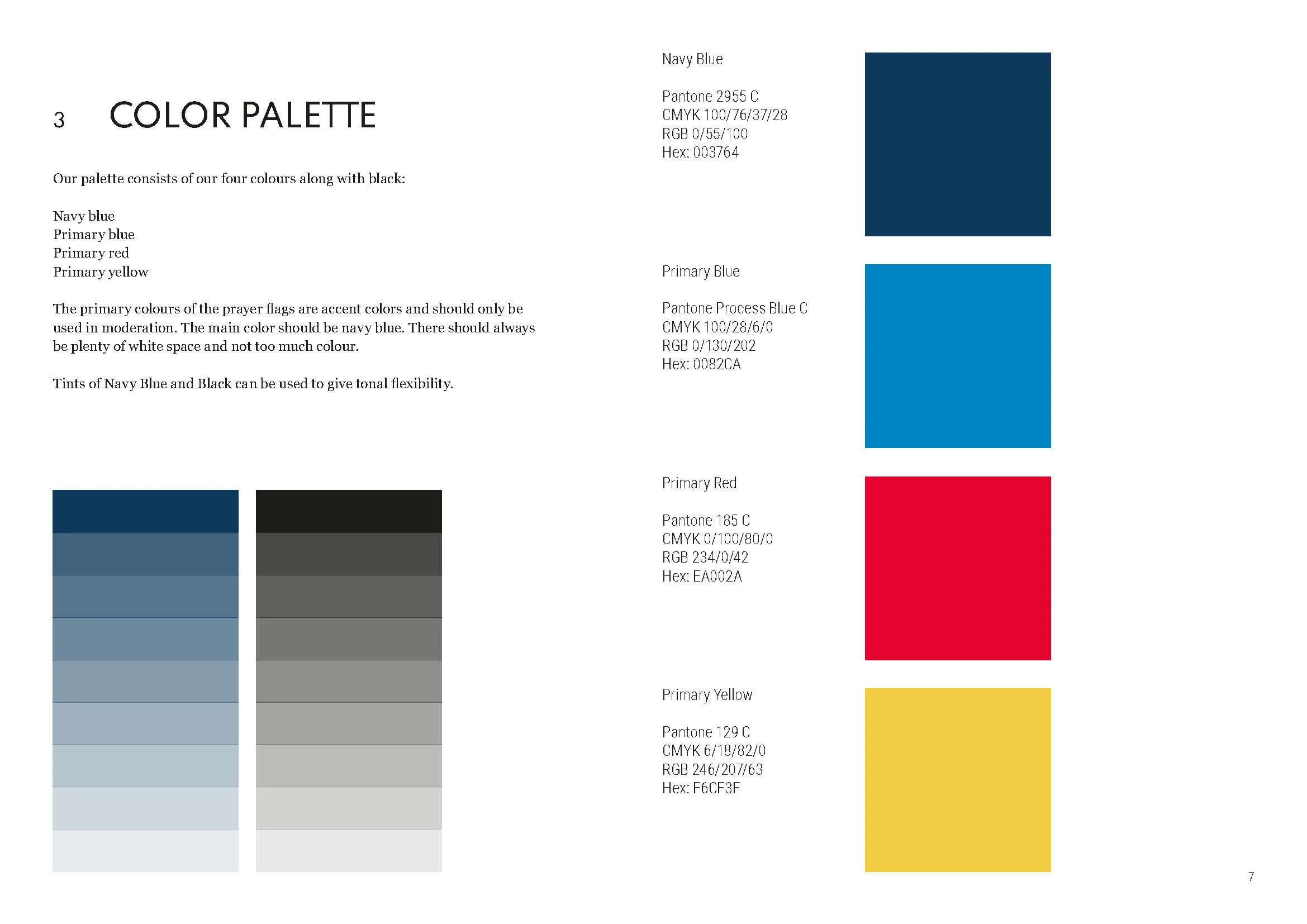 A page from Norgay Partners brand guidelines showing colour palette