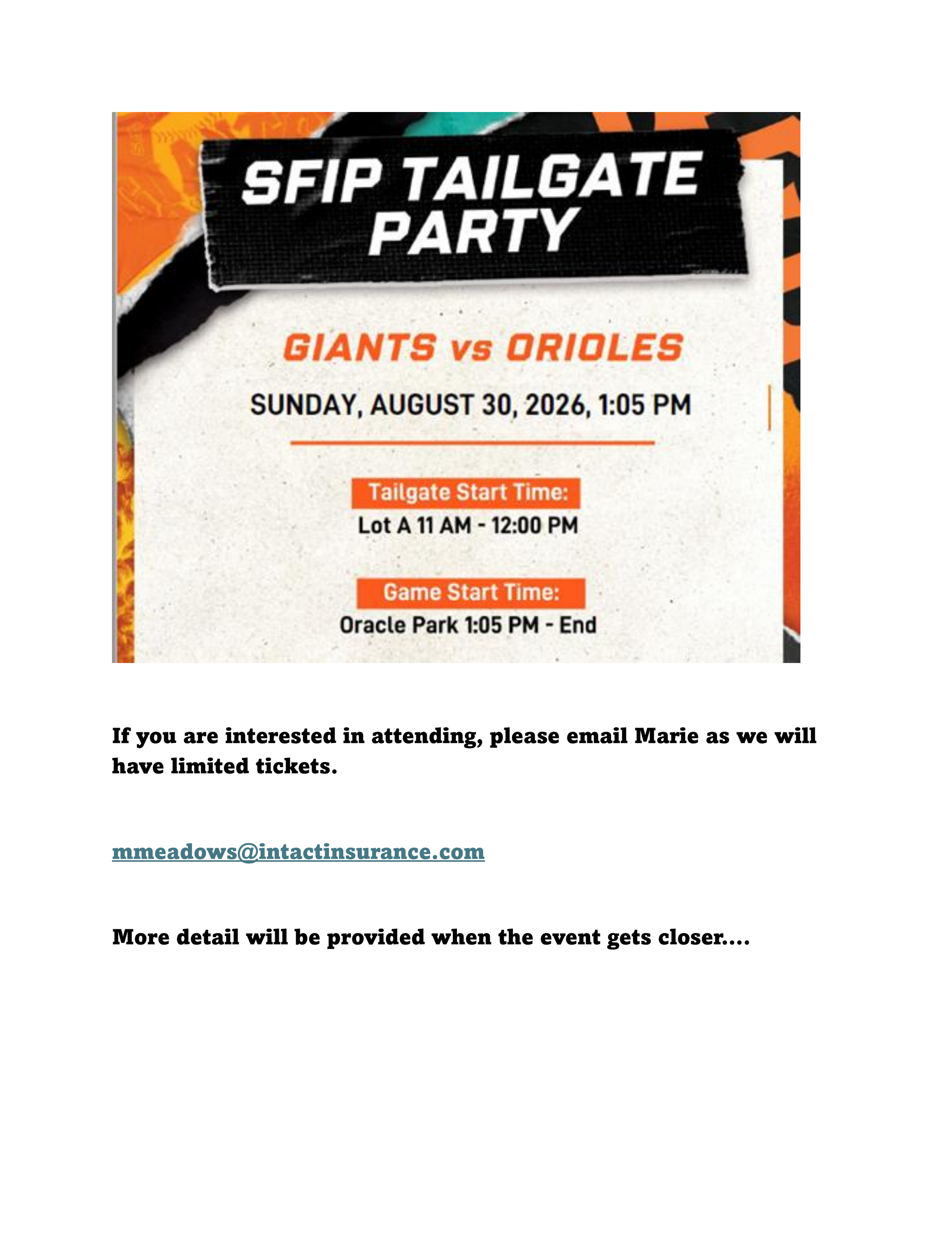 SFIP Giants Tailgate Party and Game