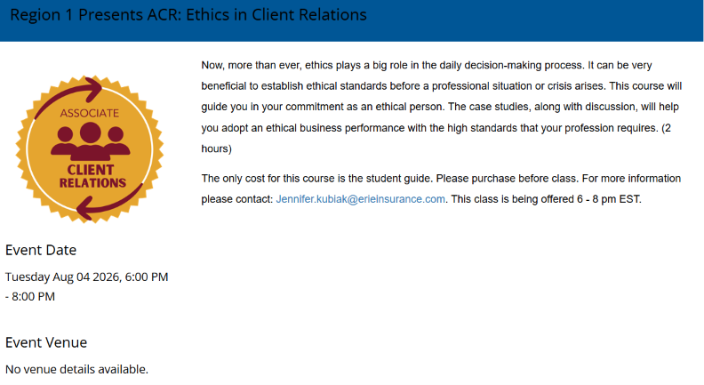 Region I presents ACR-Ethics in Client Relations - 3-5 PST 6-8 EST