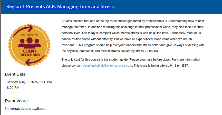 Region 1 Presents ACR: Managing Time and Stress 3-5 PST 6-8 EST