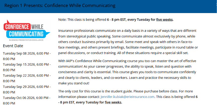 Region 1 Presents: Confidence While Communicating - 5 week course 3-5 PST - 6-8 ESR