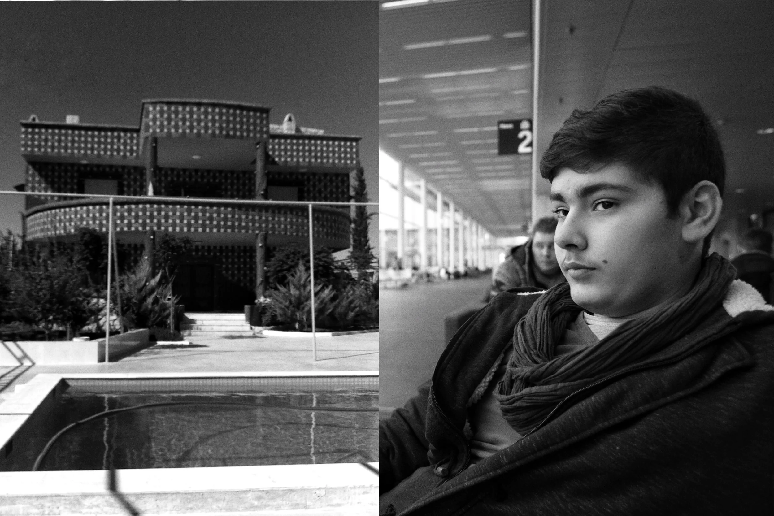 Left hand image: Ahmads family had to flee Syria after the government forces under Bashar al-Assad dropped several barrel bombs over their Damascus neighborhood, destroying their house and killing his uncle. His mother found him dead on those stairs. ©Nathan Goldenzweig Right hand image: 14 year old Syrian national Ahmad sat in a hospital in Düsseldorf, Germany, waiting for his turn. A land mine had destroyed major part of his foot, the physical and psychological damages of his accident and having to leave his country under those circumstances had a worrying impact on a young boy like Ahmad. He is now attending college and is eager to learn and integrate into German society. ©Nathan Goldenzweig
