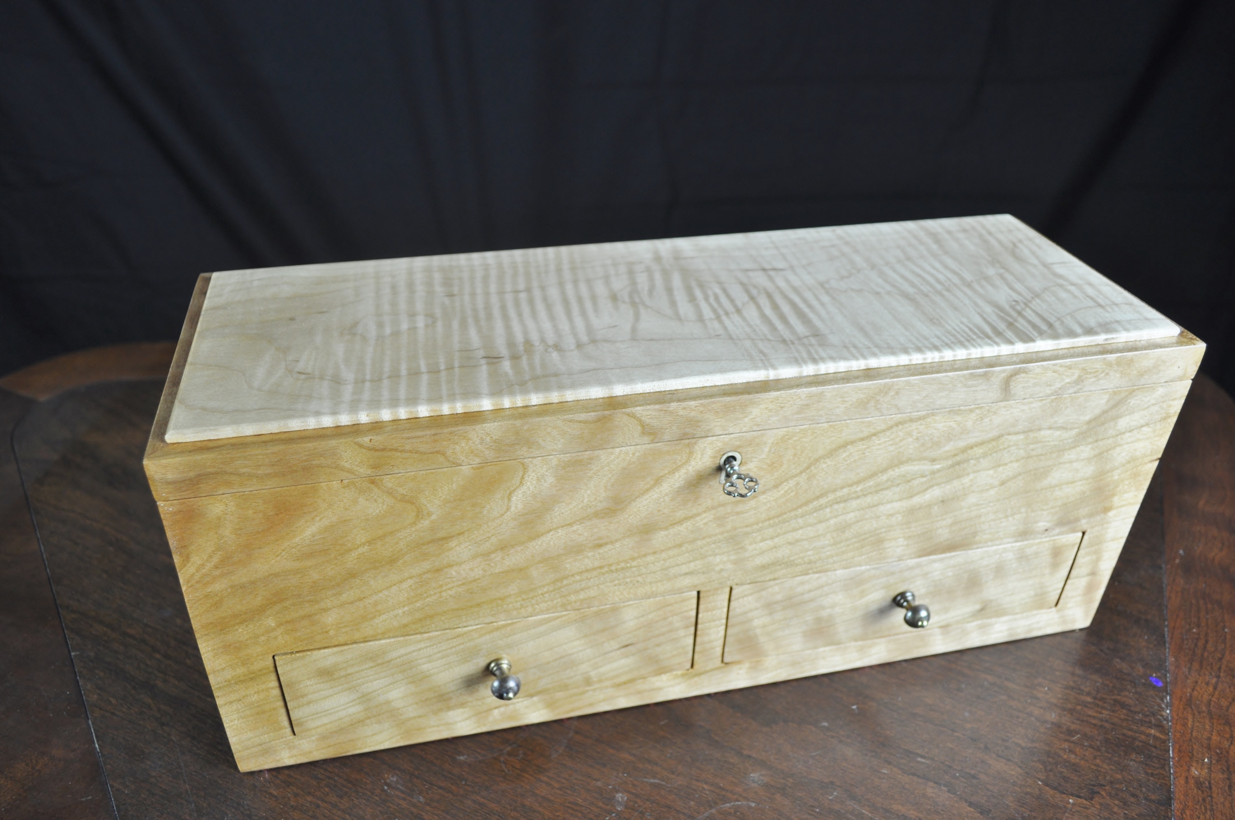 Jewelry Box in curly cherry, front view closed