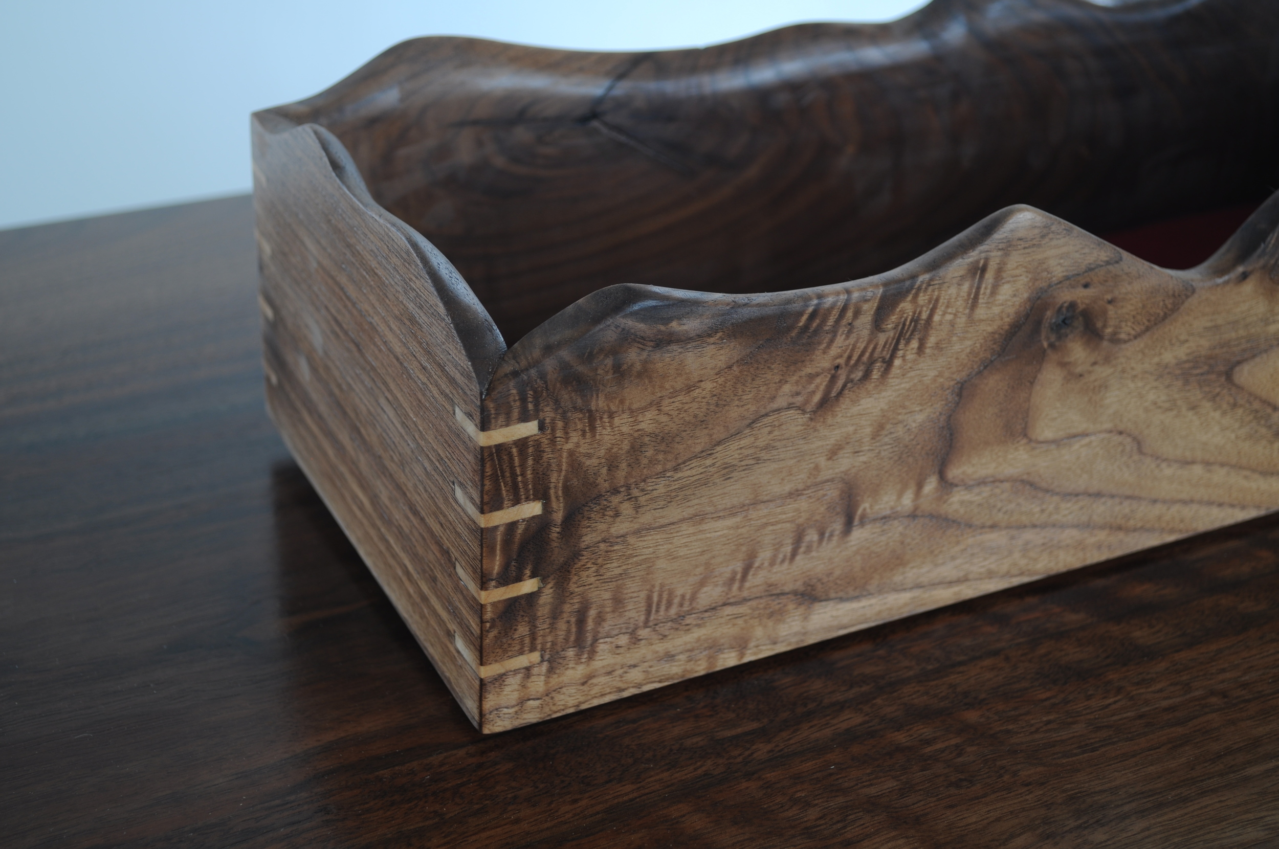 Walnut live-edge keepsake box, three-quarter view