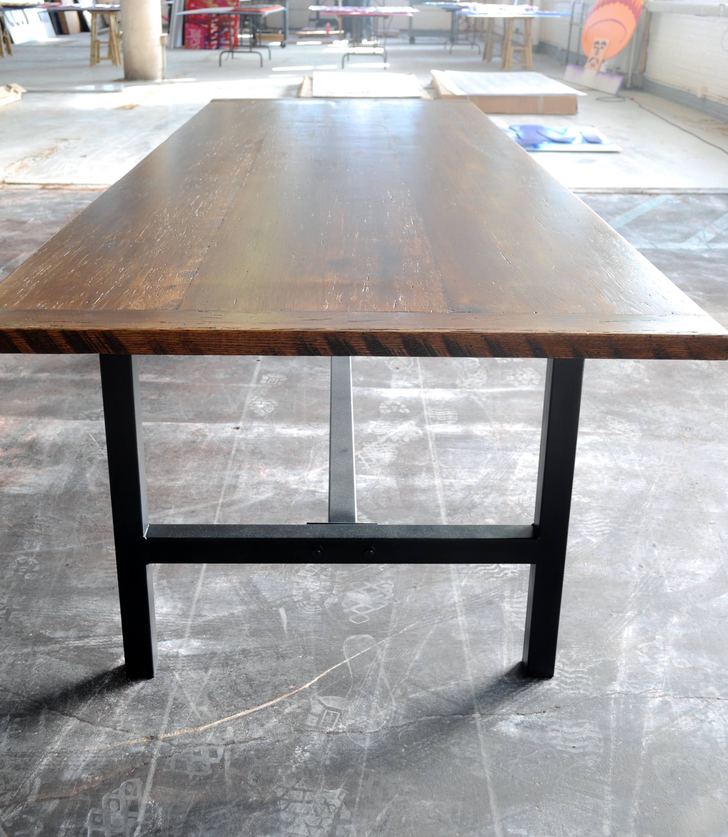 Wood and Steel Dining Table, end view