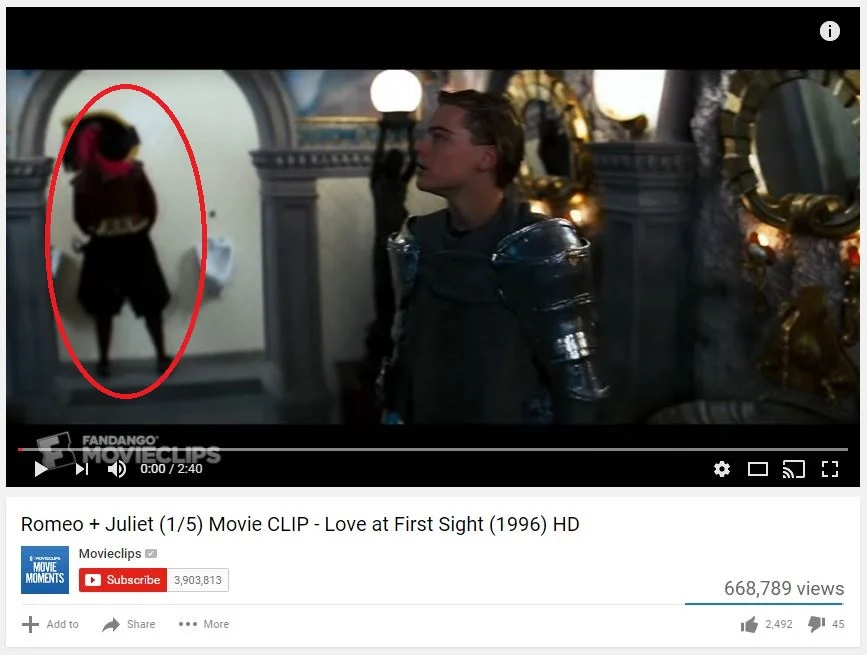 Scene from Romeo + Juliet , Baz Luhrmann, 1996. Source: YouTube