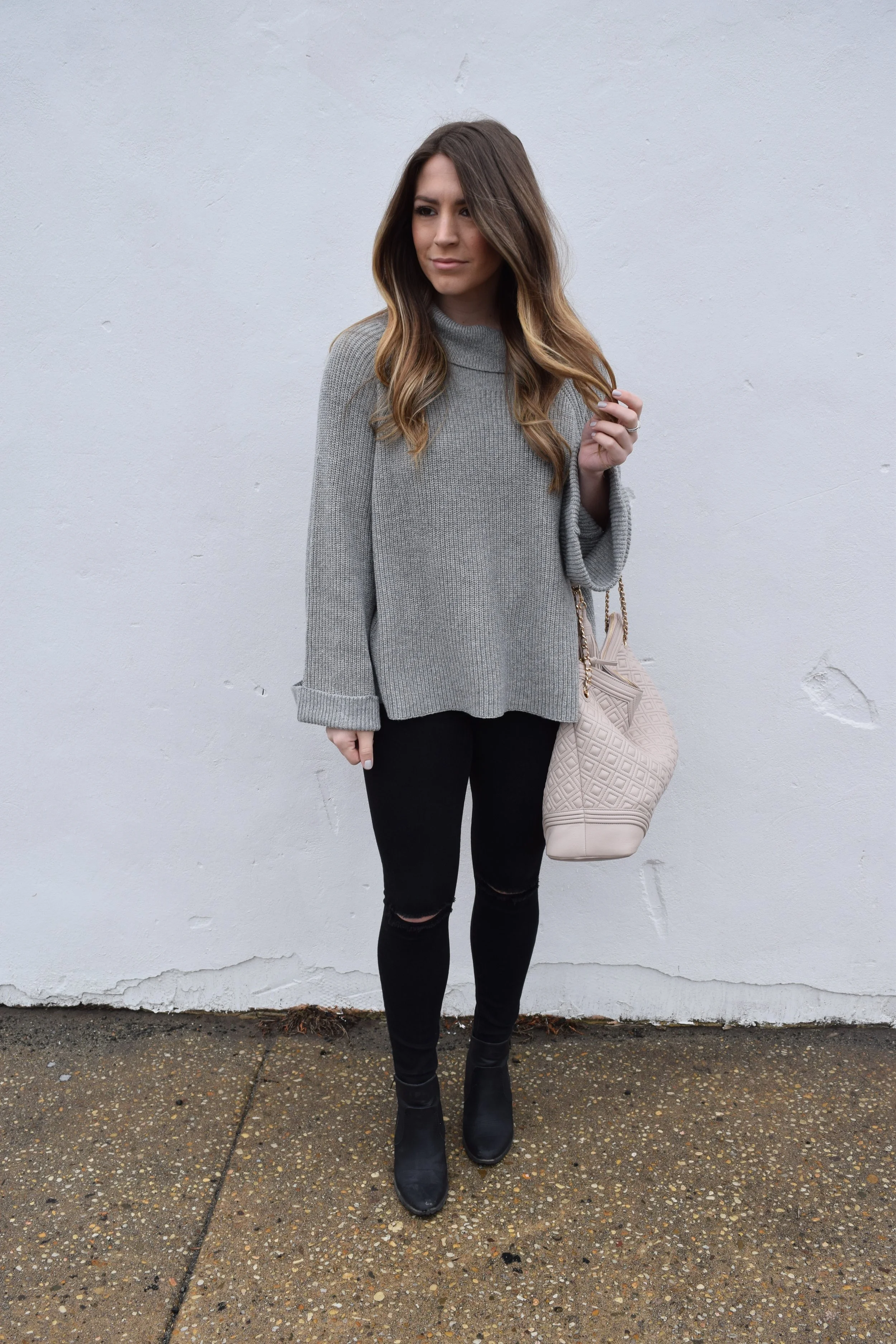 cowl neck sweater outfit