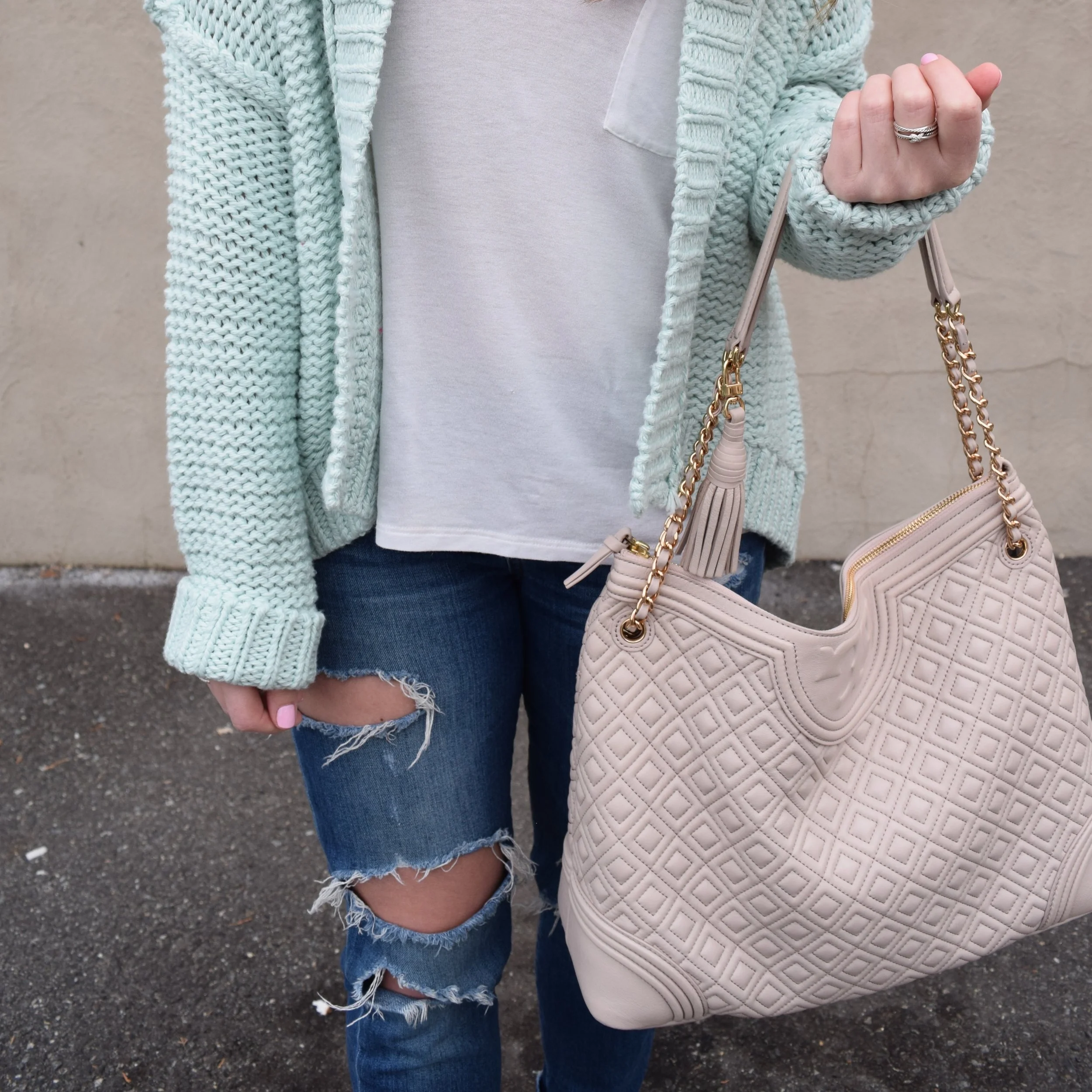 mint cardigan outfit