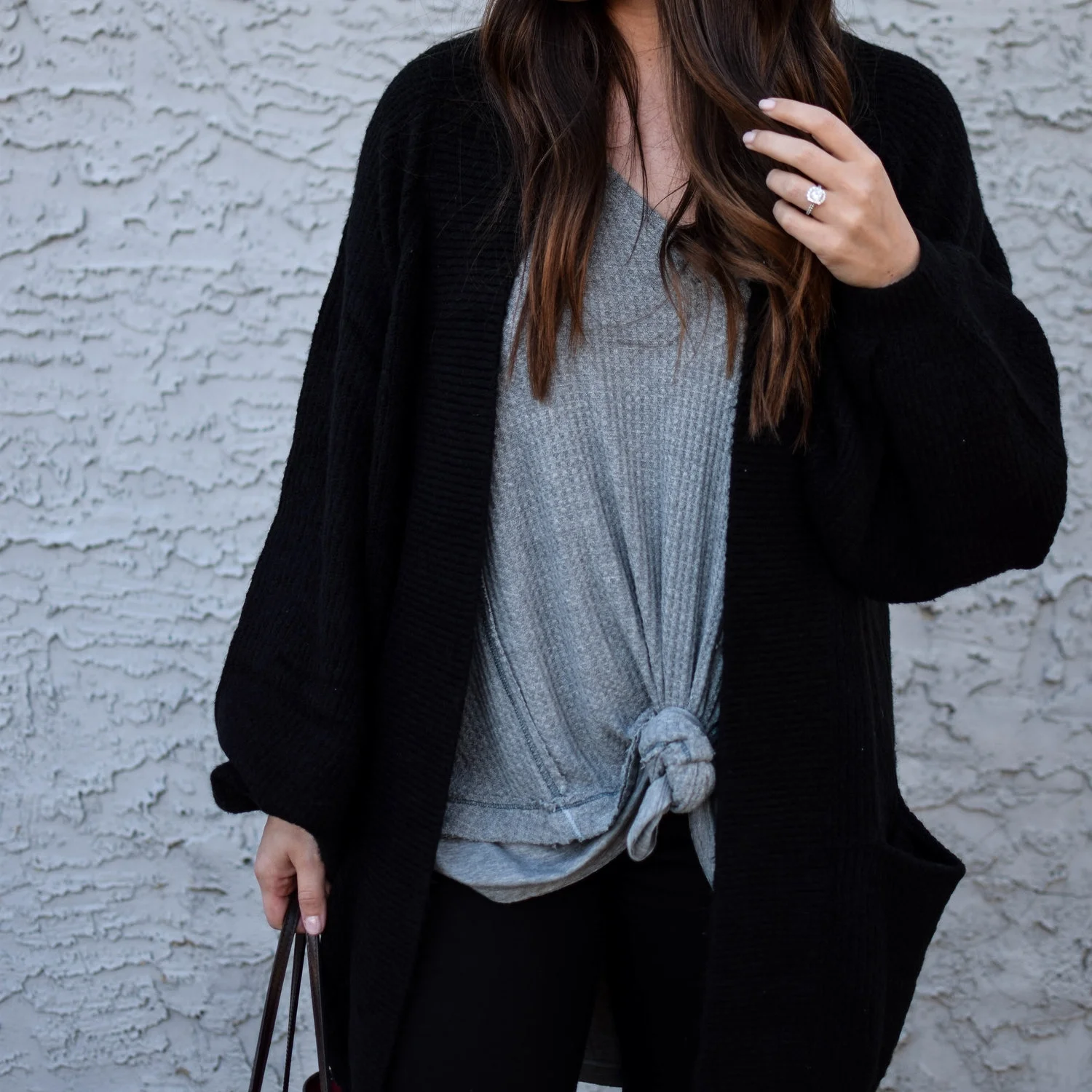 Long Black Cardigan with Balloon Sleeves megan elise