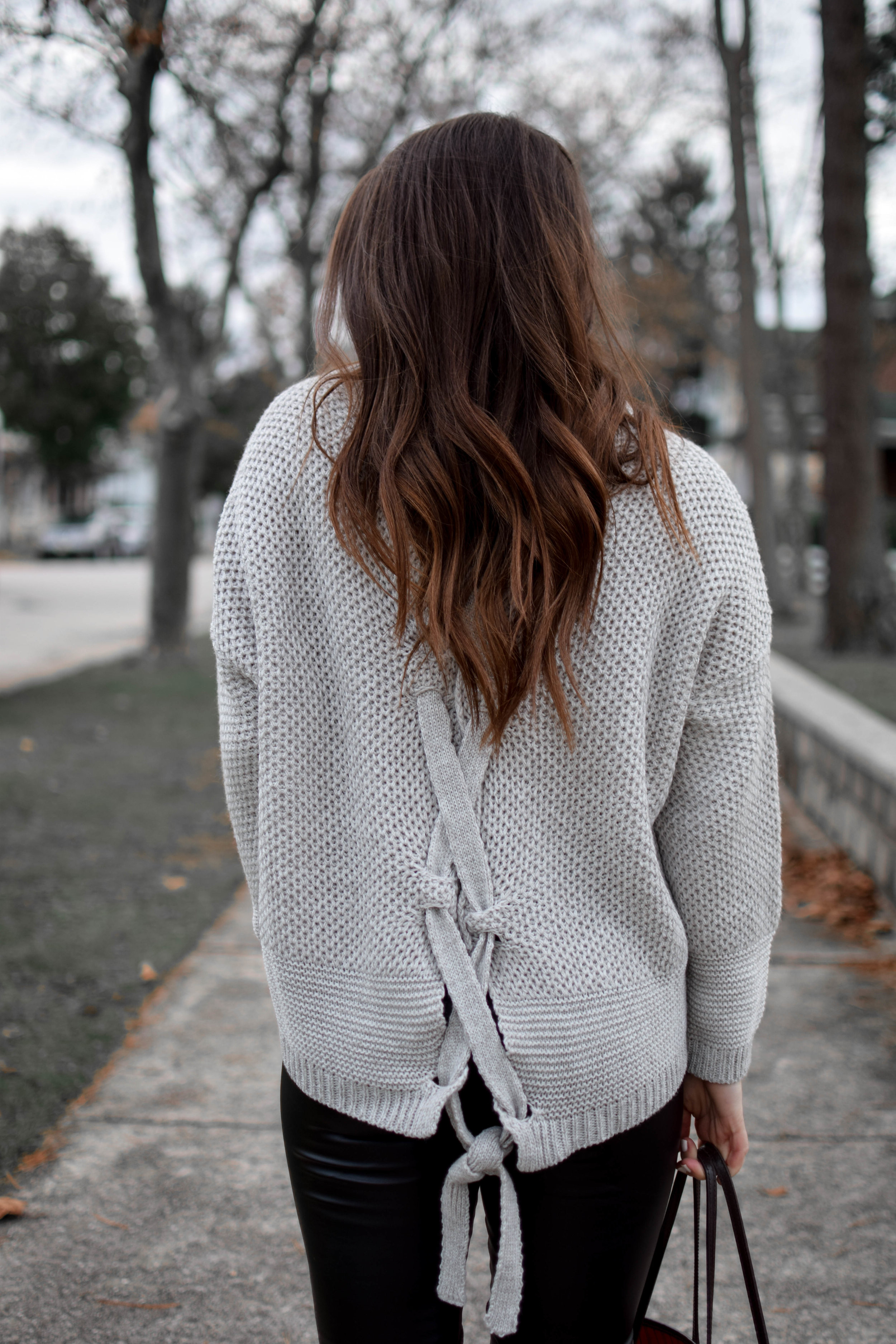 Faux Leather Leggings + Lace Up Sweater