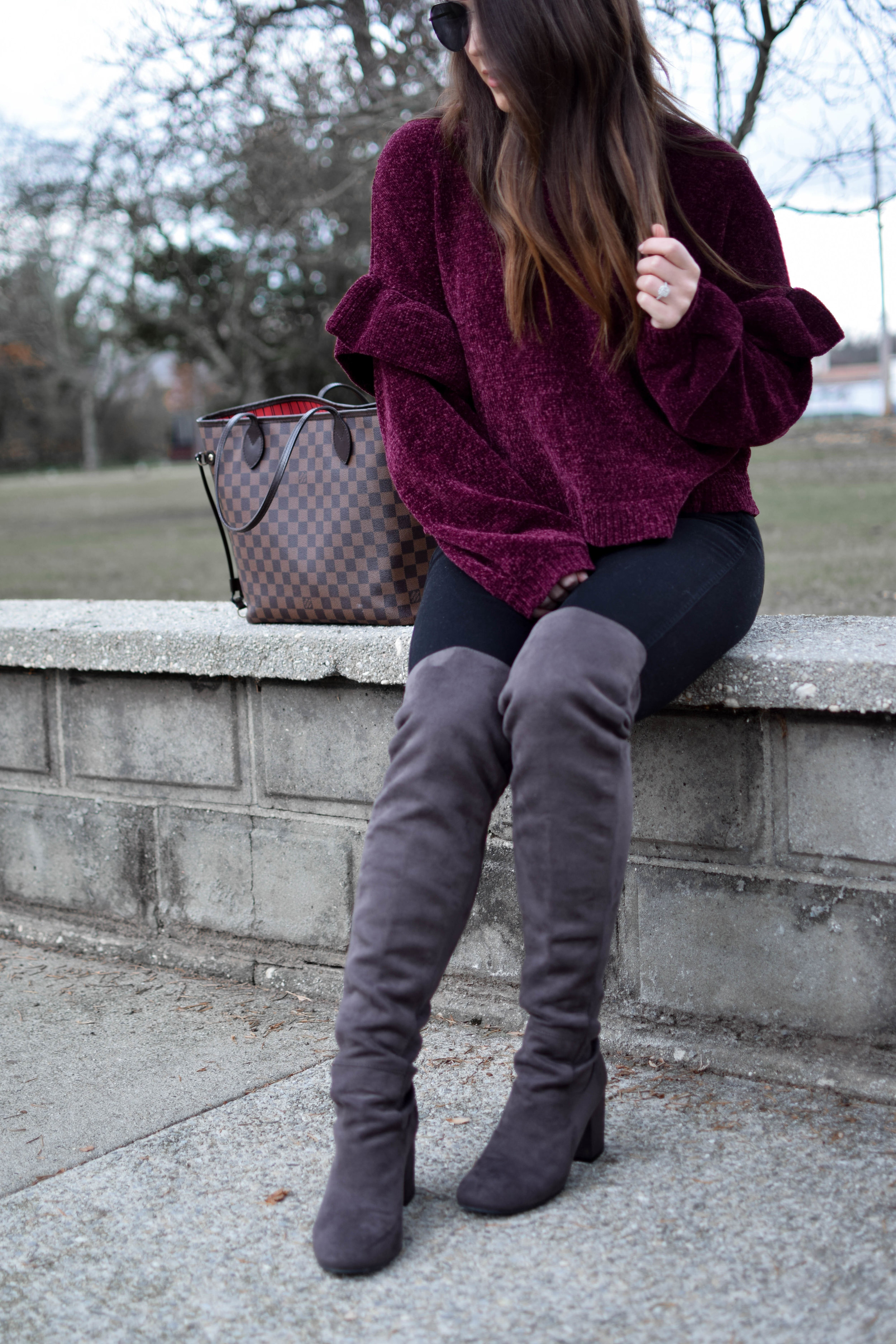 Holiday Outfit Idea #2: Chenille Ruffle Sleeve Sweater | megan elise