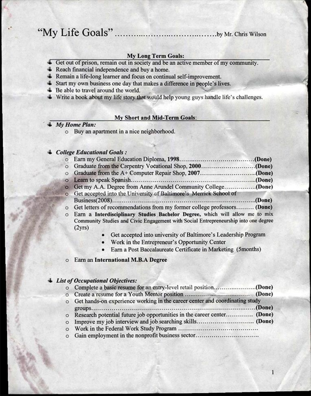 Wilson's "Master Plan" from prison.