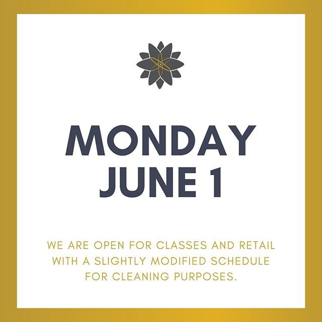 🌟RE-OPENING JUNE 1st🌟
We are excited to re-open our doors on June 1st. This date allows us to confidently open the healthiest and safest studio with in person and online options for YOU❤️. We are excited to offer:
🌟Expanded schedule to accommodate