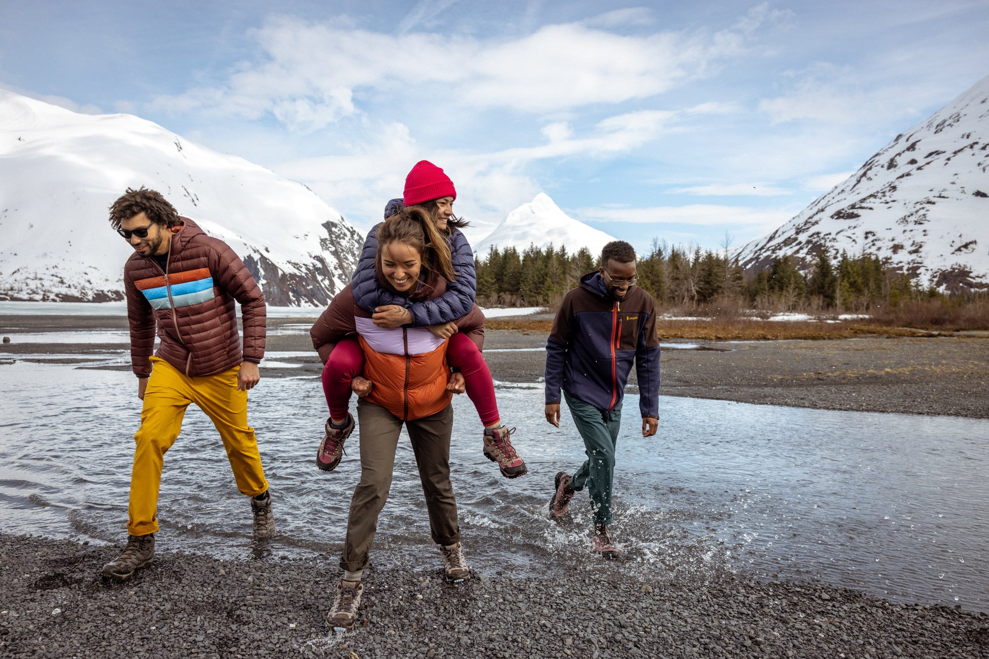 Friends Crossing a River