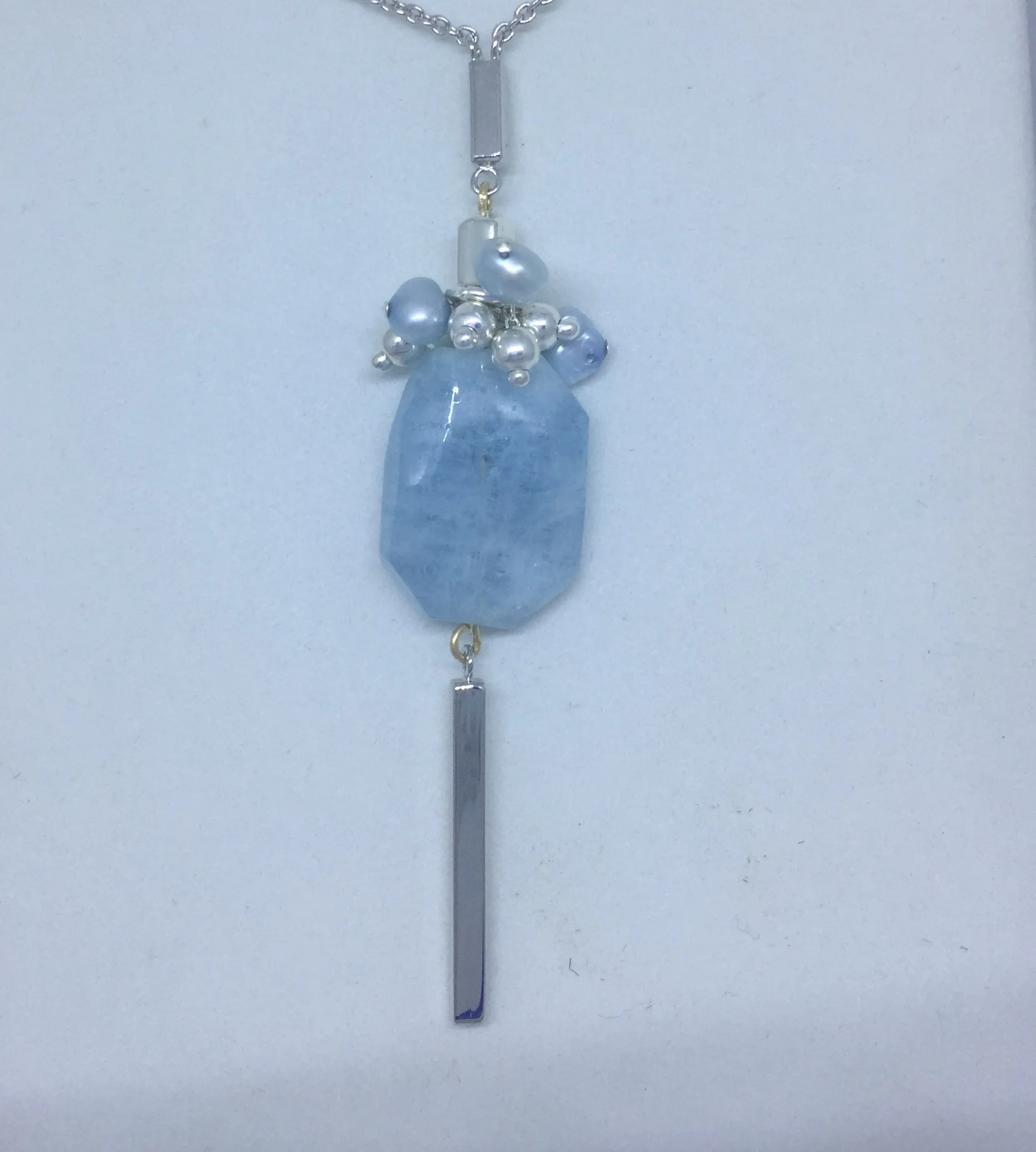 Aquamarine sterling and pearl necklace
