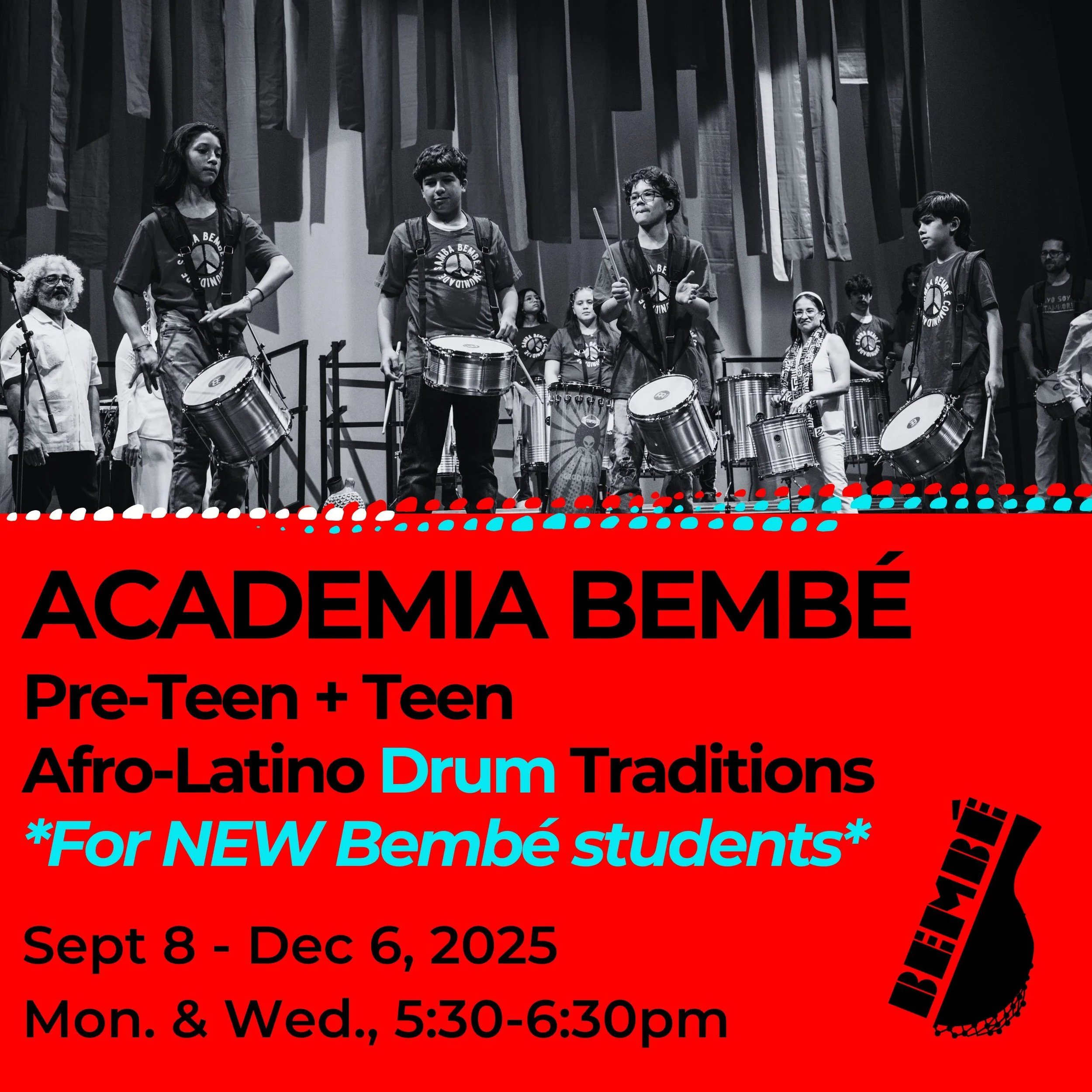 Pre-Teen/Teen Drum (FOR NEW Students): Afro-Latino Musical Traditions (Ages 11-17)