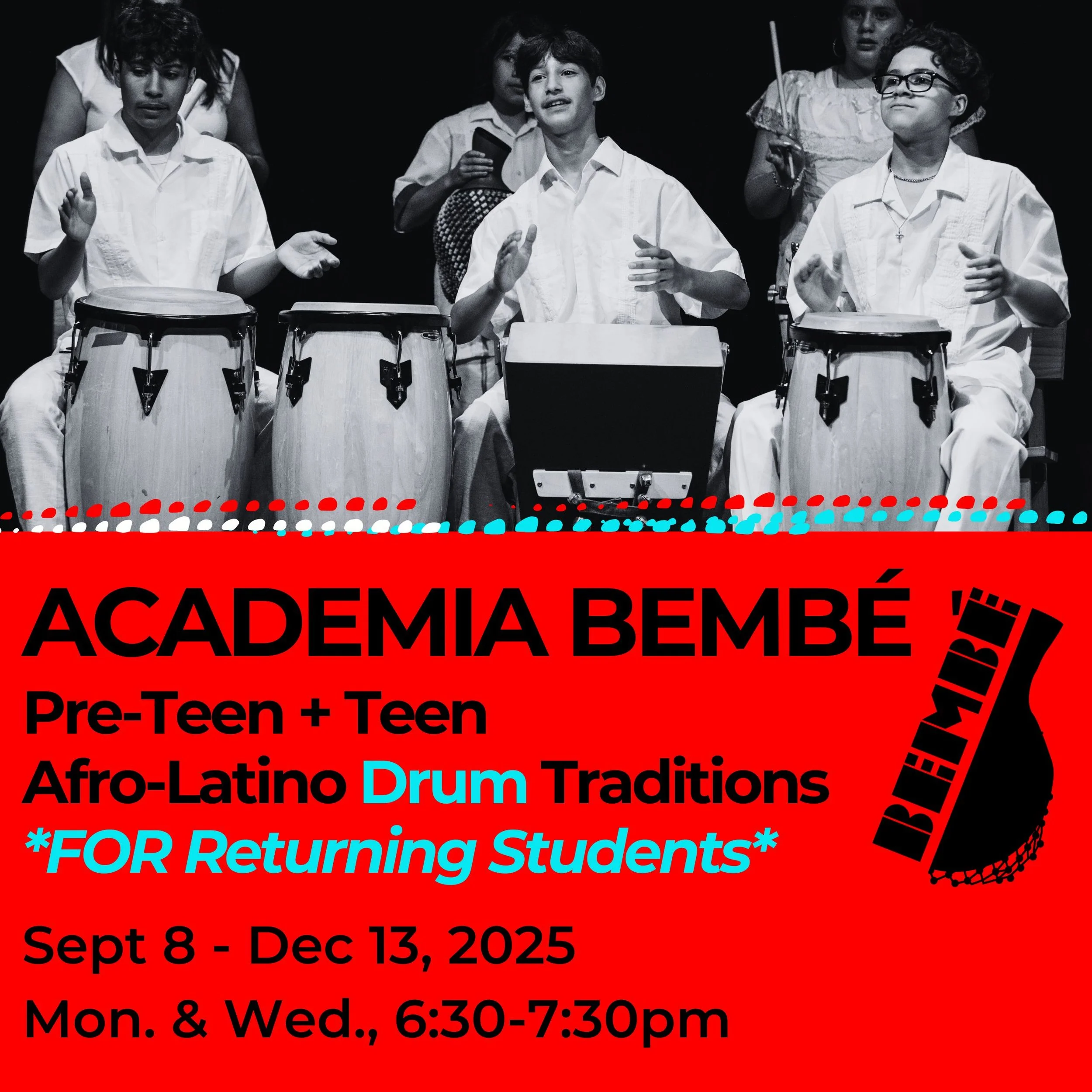 Pre-Teen/Teen Drum (FOR Returning Students): Afro-Latino Musical Traditions (Ages 11-17)