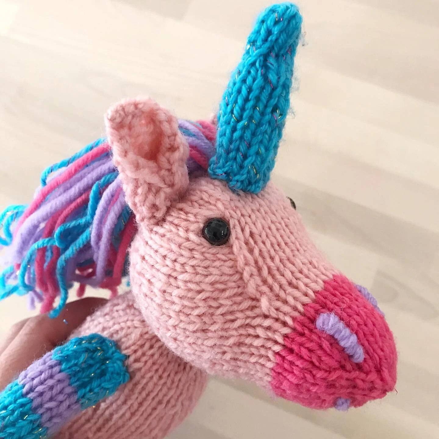 Ta Da! The mass of knitted limbs was a unicorn 🦄.⠀
⠀
It's amazing what external accountability can do for finishing something - aka a toddler asking every ten minutes if it's done yet. Every night she would ask me if it would be finished in the morn