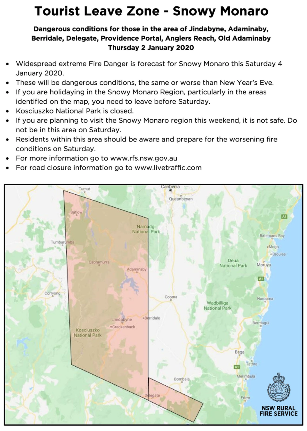  The fire zone map from January 3rd 2020 