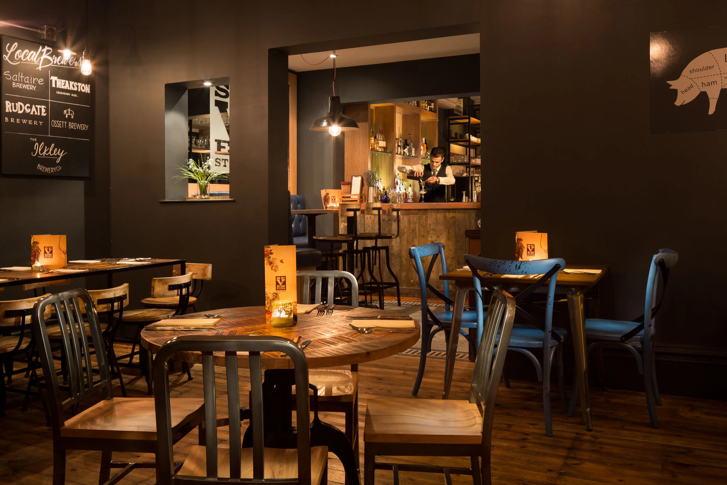 7 Steps Commercial Bar Restaurant Interior Seating Area