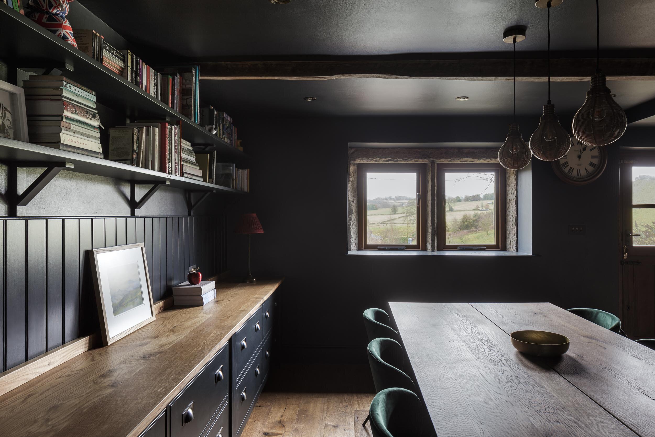 residential dining room interior dark blue farm house west yorkshire.jpg