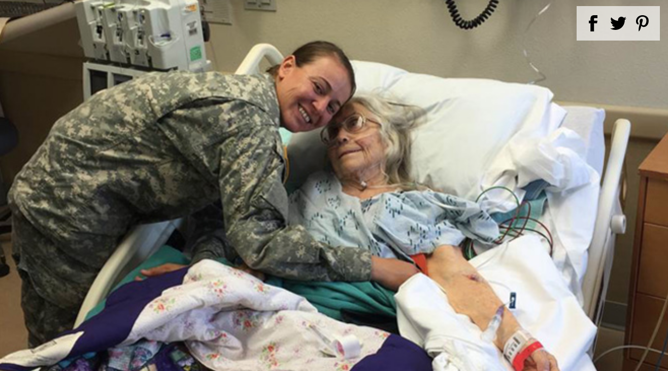 Soldiers Line Up at Hospital Bedside of 'Hug Lady'
